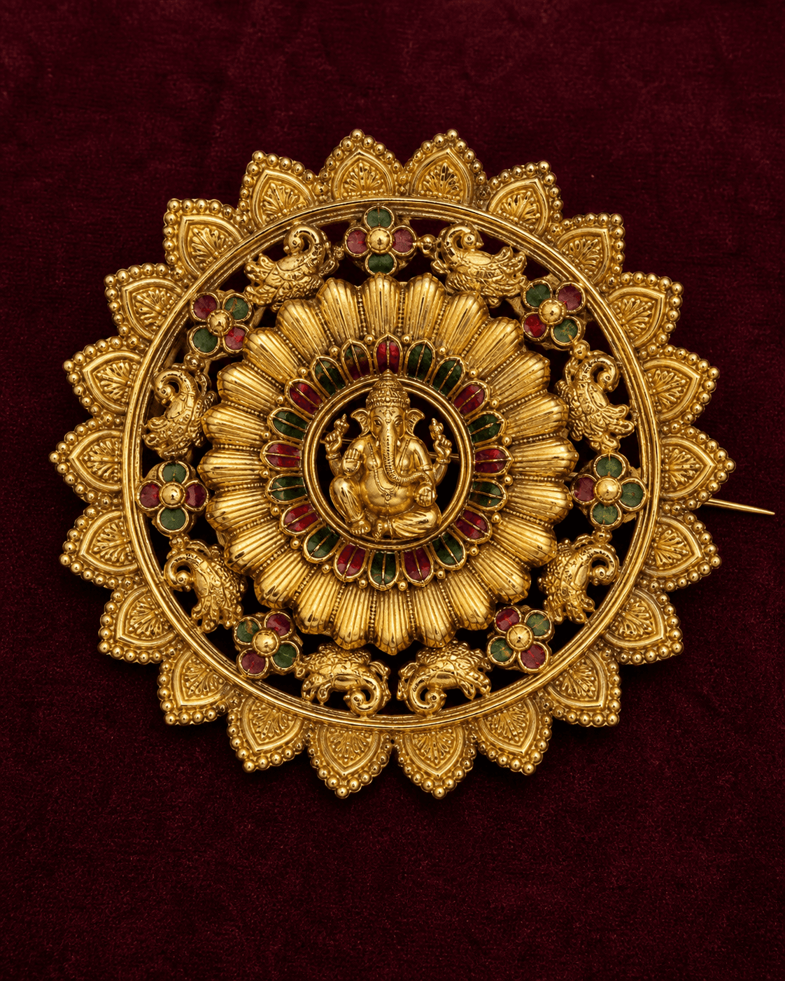 Gold-plated Newari Lunswan bridal head flower with Ganesh at the centre