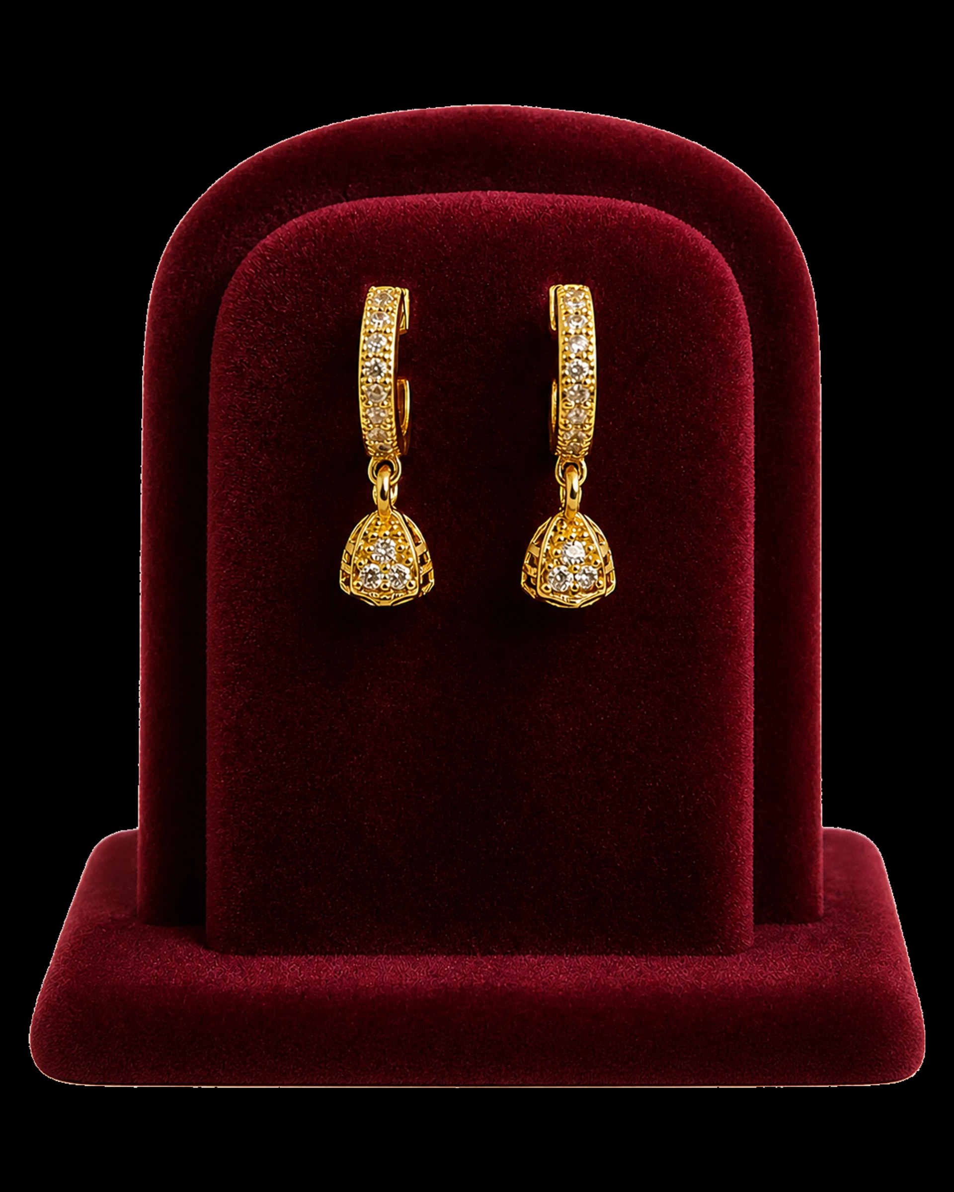 Small crystal-set hoop earrings with rounded bell drops
